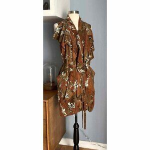 Edun Silk Marbled Brown Green Ruffle Overlay Dress